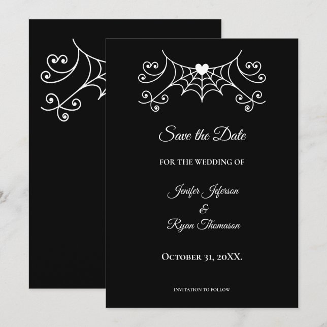 Élégant faire-part de mariage noir et blanc à cons (Devant / Derrière)