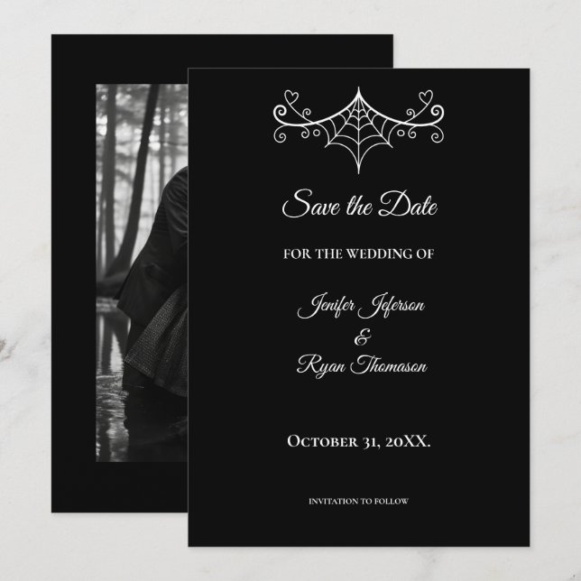 Élégant faire-part de mariage noir et blanc à cons (Devant / Derrière)
