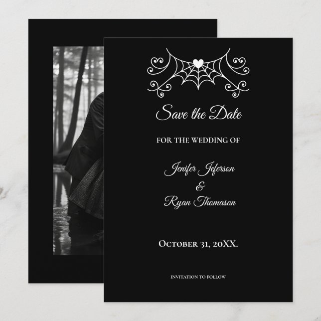 Élégant faire-part de mariage noir et blanc à cons (Devant / Derrière)