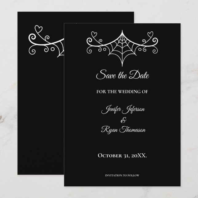 Élégant faire-part de mariage noir et blanc à cons (Devant / Derrière)