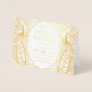 Élégant Faire-part de mariage Peacock Art Déco