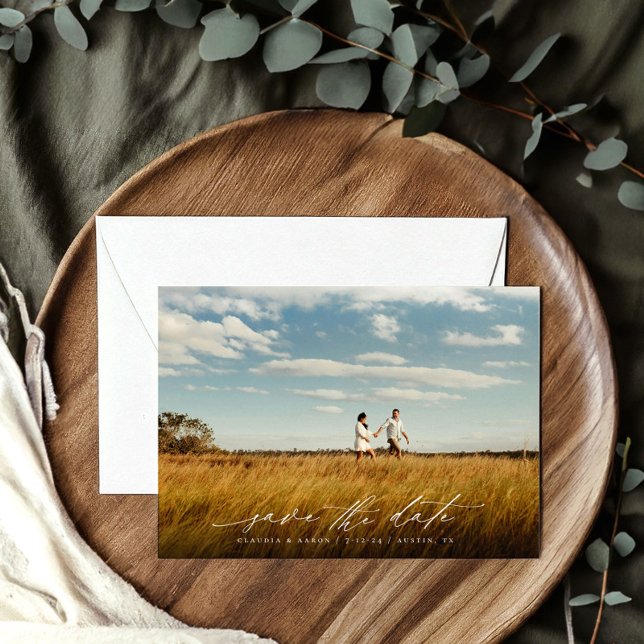 Élégant faire-part de mariage photo à script (Elegant Script wedding Save the dates. Photo overlay save the date card)