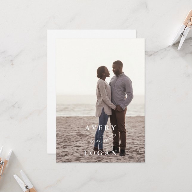 Élégant Faire-part de mariage photo Script (Devant/Arrière en situation)