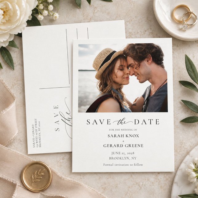 Élégant faire-part de mariage photo Script Save Th (Elegant Script Photo Wedding Save The Date Announcement Postcard)