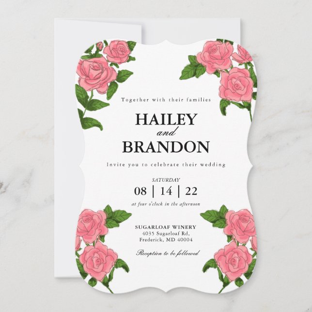 Élégant Faire-part de mariage Rose (Devant)