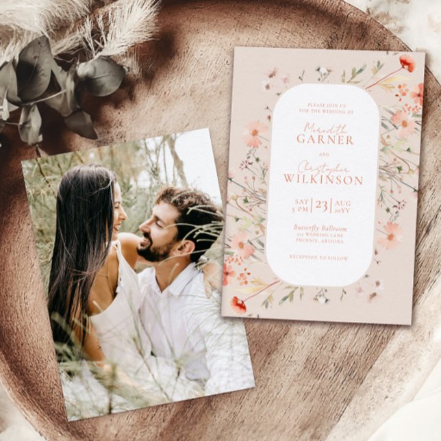 Élégant Faire-part de mariage rose Fleur sauvage (Créateur téléchargé)