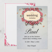 Élégant Faire-part de mariage rose Roses