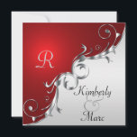 Elégant Faire-part de mariage rouge et argent<br><div class="desc">Élégante et classe, cette invitation est un dégradé rouge sur un dégradé argenté arrière - plan avec une ornementale fausse argentée divisant la carte. Ce serait aussi merveilleux pour un 25e anniversaire de mariage. Personnalisez avec vos propres informations. Si vous devez déplacer le texte ou modifier la taille, la couleur...</div>