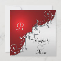 Elégant Faire-part de mariage rouge et argent