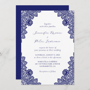 Elégant Faire-part de mariage Royal Blue Lace