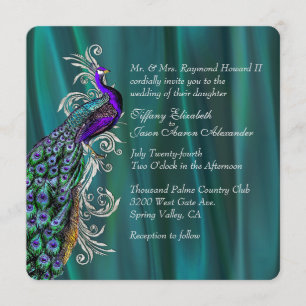 Élégant Faire-part de mariage Satin Turquoise et P