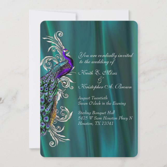 Élégant Faire-part de mariage Satin Turquoise et P (Devant)