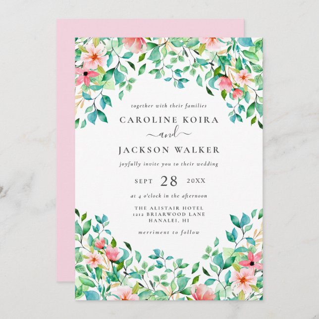 Élégant Faire-part de mariage tropicale (Devant / Derrière)