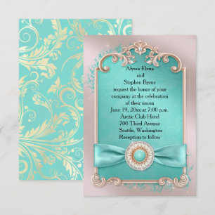 Élégant Faire-part de mariage Turquoise et or