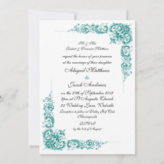 Élégant Faire-part de mariage Turquoise Noir Et Bl