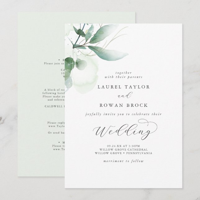 Elégant Faire-part de mariage verdoyant (Devant / Derrière)