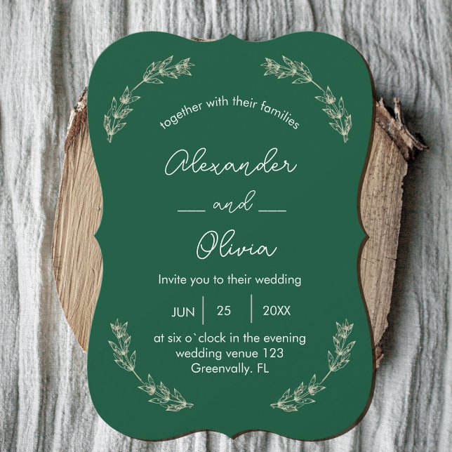 Elégant Faire-part de mariage verdoyant | Police d (Elegant Greenery Wedding Invitation | Script Font #zazzlemadev #green emerald #Decemberinvitation)