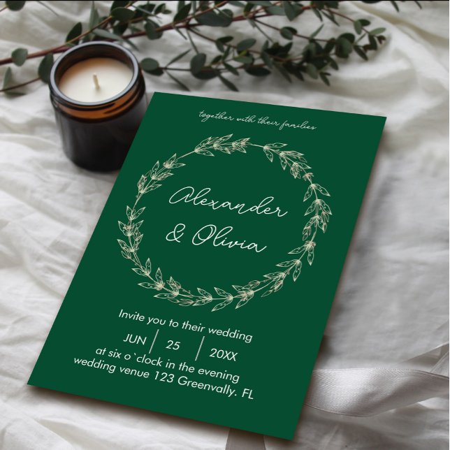 Elégant Faire-part de mariage verdoyant | Police d (Elegant Greenery Wedding Invitation | Script Font #zazzlemade #minimalistinvite #cristmas #script)