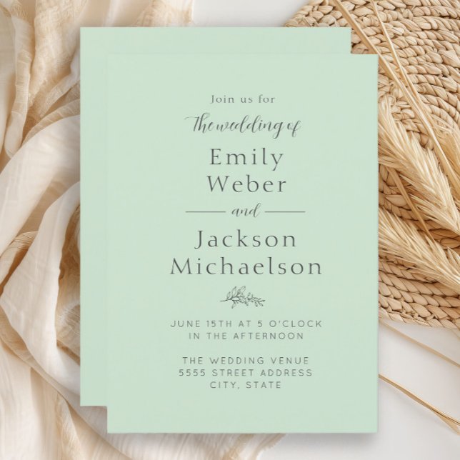 Élégant Faire-Part de Mariage Vert Menthe (Mint green wedding invitation)