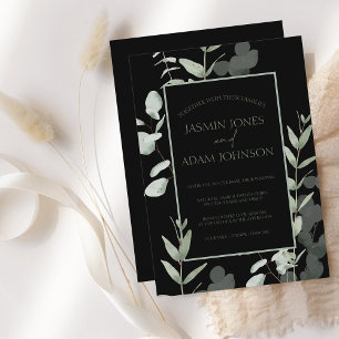 Élégant Faire-part de mariage vert noir Eucalyptus