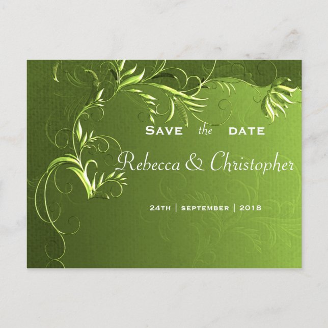 Élégant Faire-Part de Mariage Vert "Save the Date" (Devant)