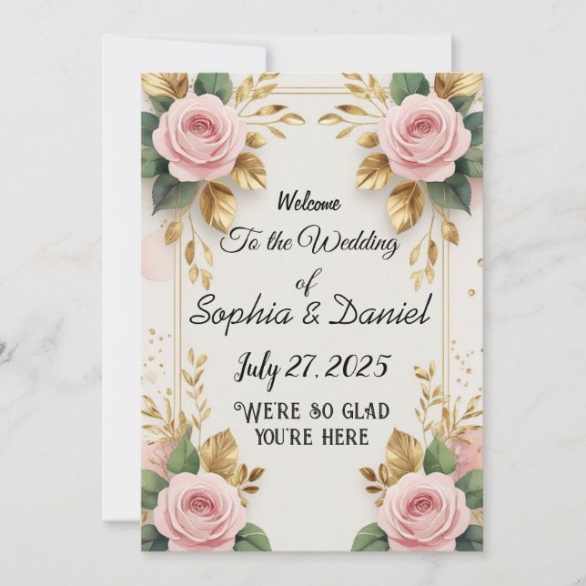 Élégant Faire-part de mariage vertical avec or (Devant)