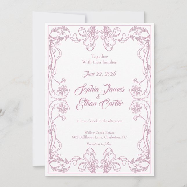 Élégant Faire-part de mariage Vintage (Devant)