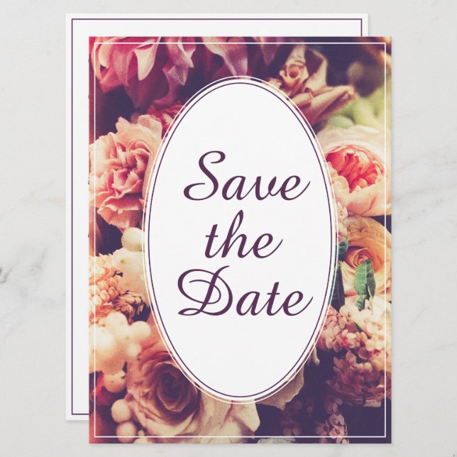 Elégant Faire-part de mariage Vintage, Motif Fleur (Devant / Derrière)