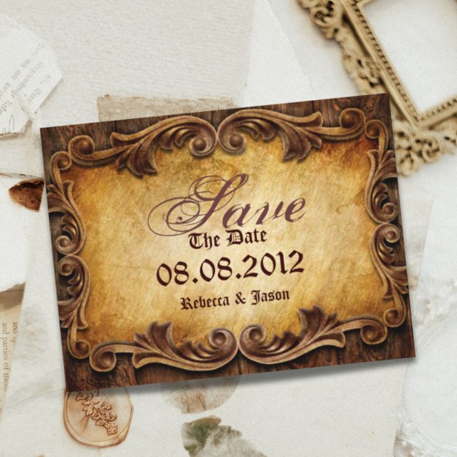 Élégant faire-part de mariage western vintage (Elegant western vintage wedding save the date announcement postcard)
