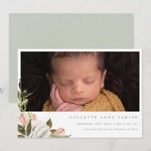 Élégant Faire-part de naissance de photos florales