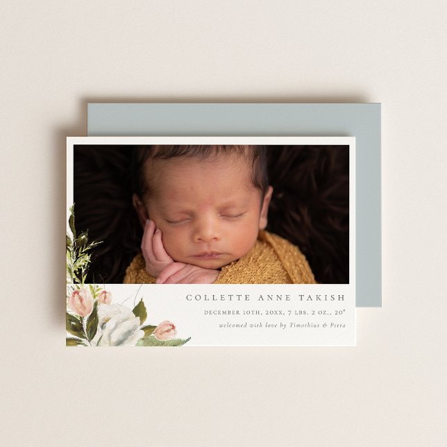 Élégant Faire-part de naissance de photos florales (Créateur téléchargé)