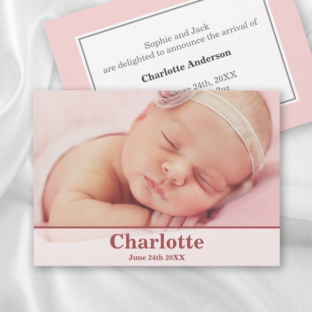 Elégant Faire-part de naissance moderne - Bébé ros (Créateur téléchargé)