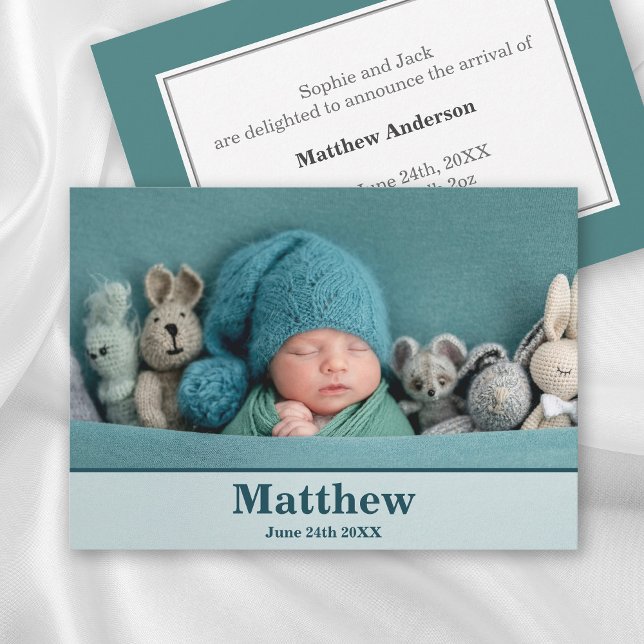 Élégant Faire-part de naissance moderne - Turquois (Créateur téléchargé)