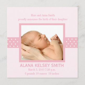 Élégant Faire-part de naissance Pointe Polka (rose