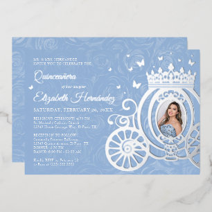 Élégant Faire-Part de Quinceanera Princesse Bleu B
