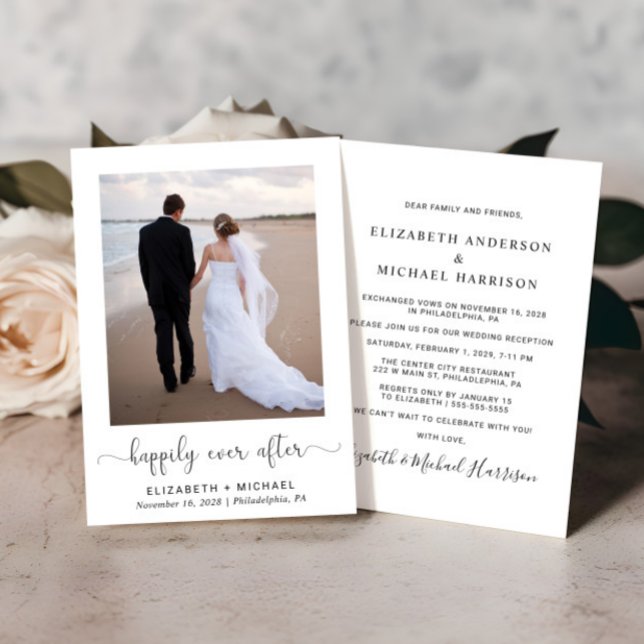 Élégant Faire-Part de Réception de Mariage Photo (An elegant Happily Ever After Party Invitation to set the tone for an unforgettable event)