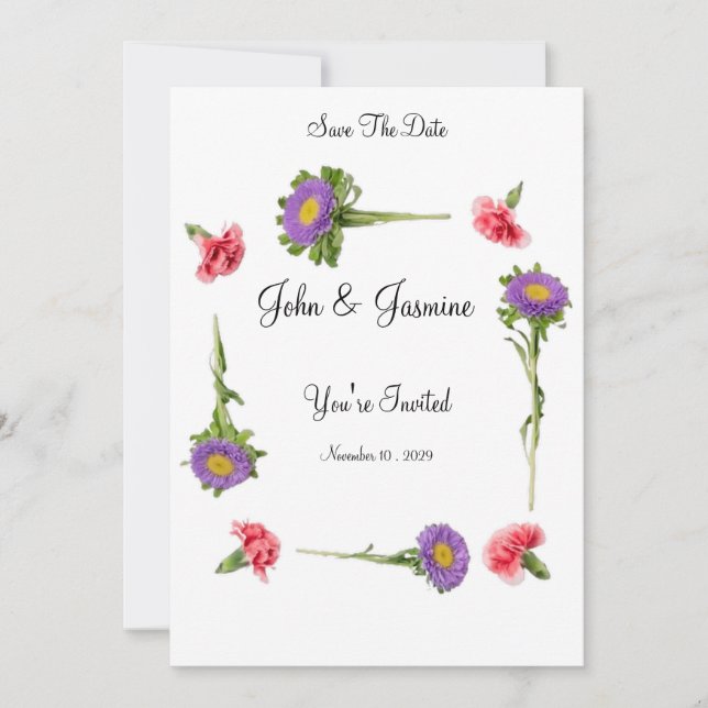 Élégant faire-part floral de mariage  (Devant)