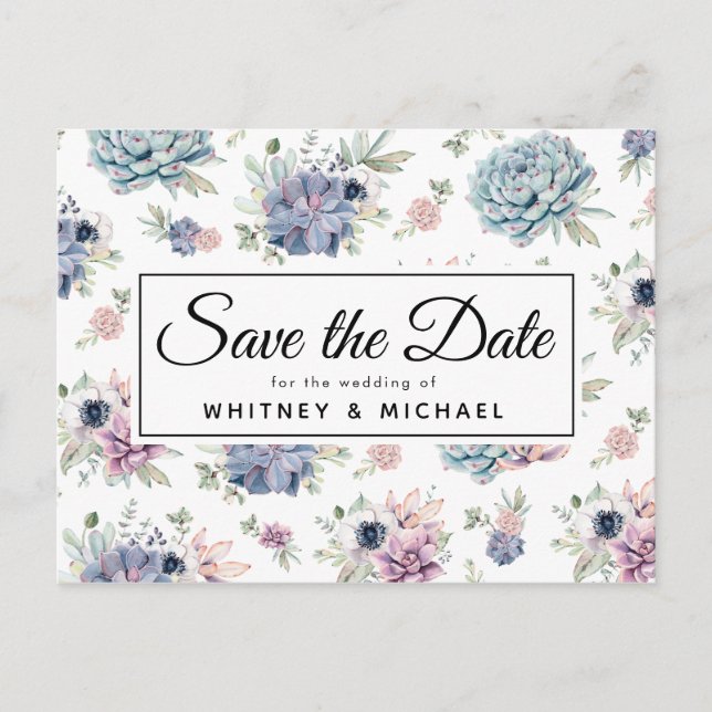 Élégant Faire-Part Floral de Plantes Succulentes V (Devant)