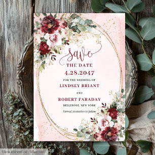 Élégant Faire-Part Floral Mariage Bohème Rouge-Bou
