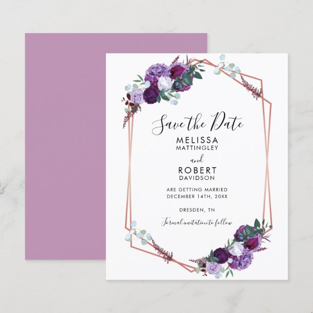 Élégant Faire-part Floral Violet à la Main pour Sa (Devant / Derrière)