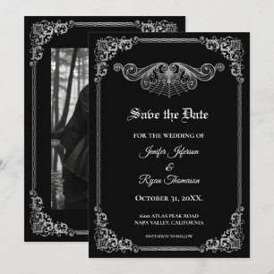 Élégant faire-part gothique noir de mariage à rete