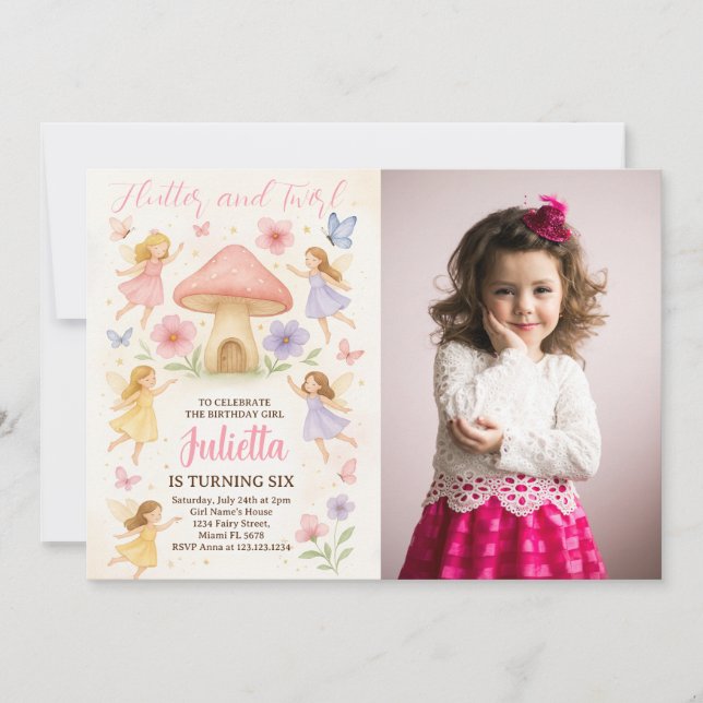 Elégant Fairy Anniversaire Invitation avec photo (Devant)