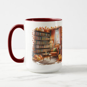 Elegant Fall Bookshelf Mug — Cozy Curtain