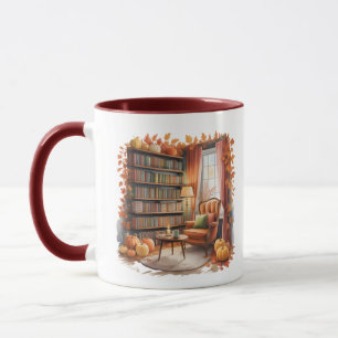 Elegant Fall Bookshelf Mug — Cozy Curtain