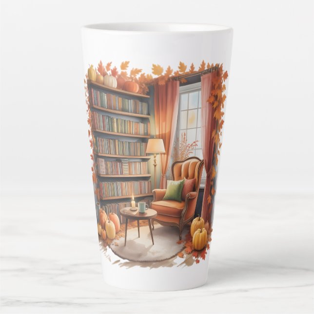Elegant Fall Bookshelf Tasses — Cozy Curtain (Devant)