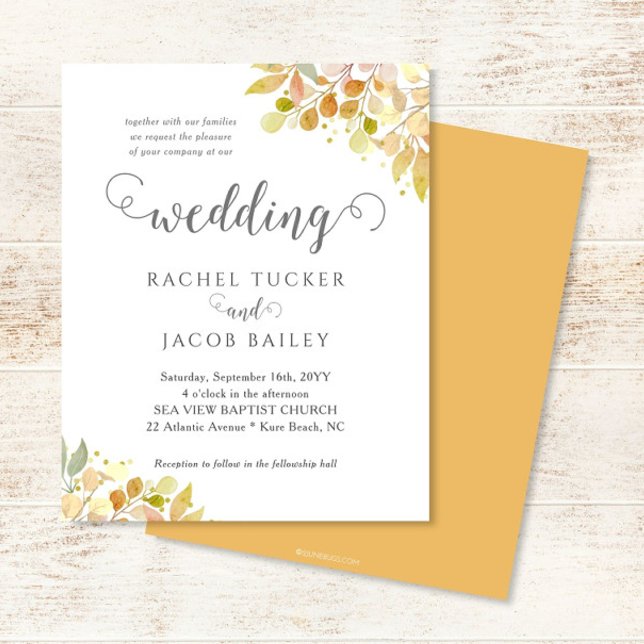 Elegant Fall Floral Orange Gold Wedding Invitation (Créateur téléchargé)