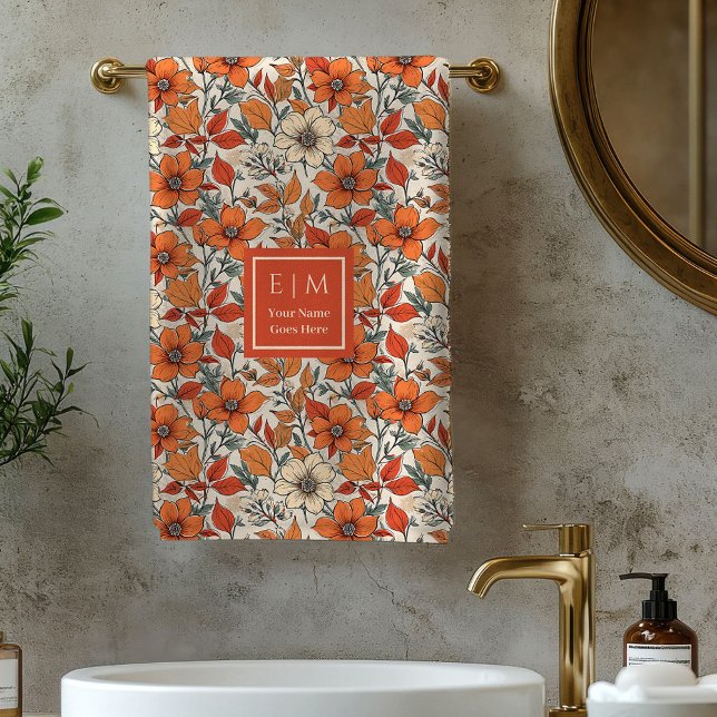 Elegant Fall Flowers Sage Copper Custom Bath Towel (Elegant Fall Flowers Sage Copper Custom Bath Towel)