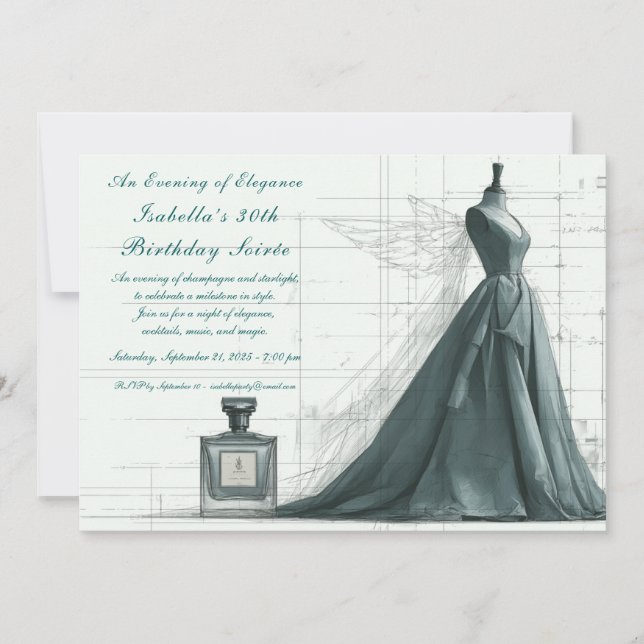 Elegant Fashion Sketch Birthday Invitation  (Devant)