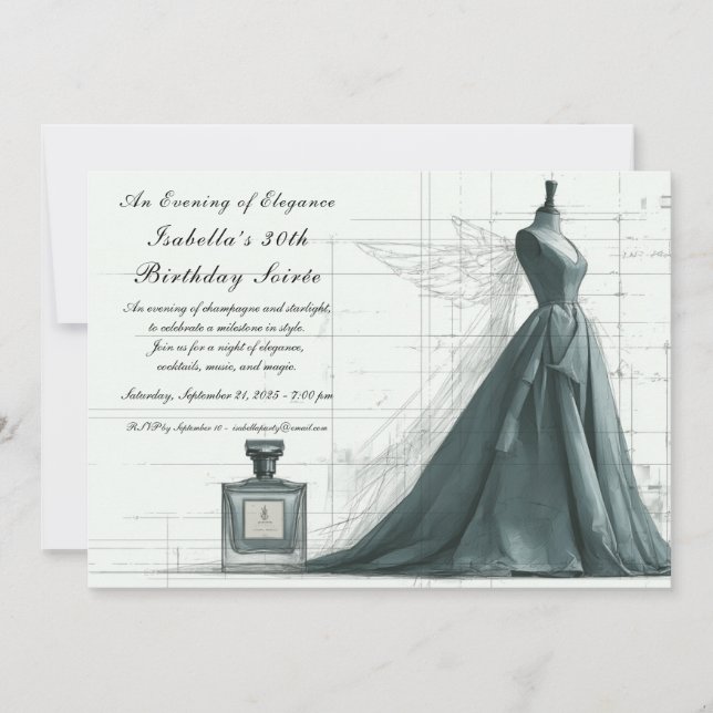 Elegant Fashion Sketch Birthday Invitation  (Devant)