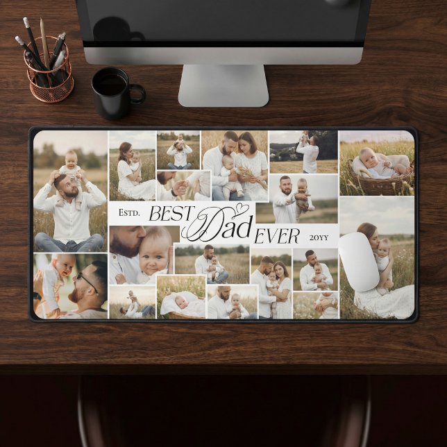 Elegant Fathers Day Best Dad Ever Photo Collage (Elegant Fathers Day Best Dad Ever Photo Collage Desk Mat)
